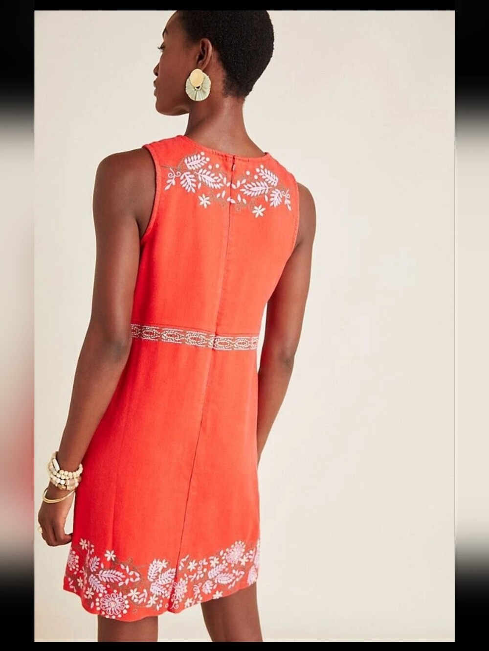 Anthropologie Red Sleeveless Dress With Embroidery Detail. - Picture 2 of 7